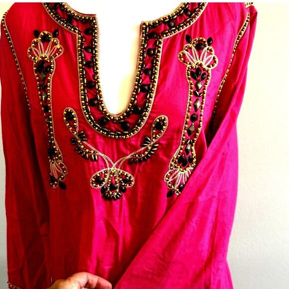 INC Pink Beaded Tunic Coverup boho festival resort vacation Embroidered  sz 6 - Picture 1 of 10